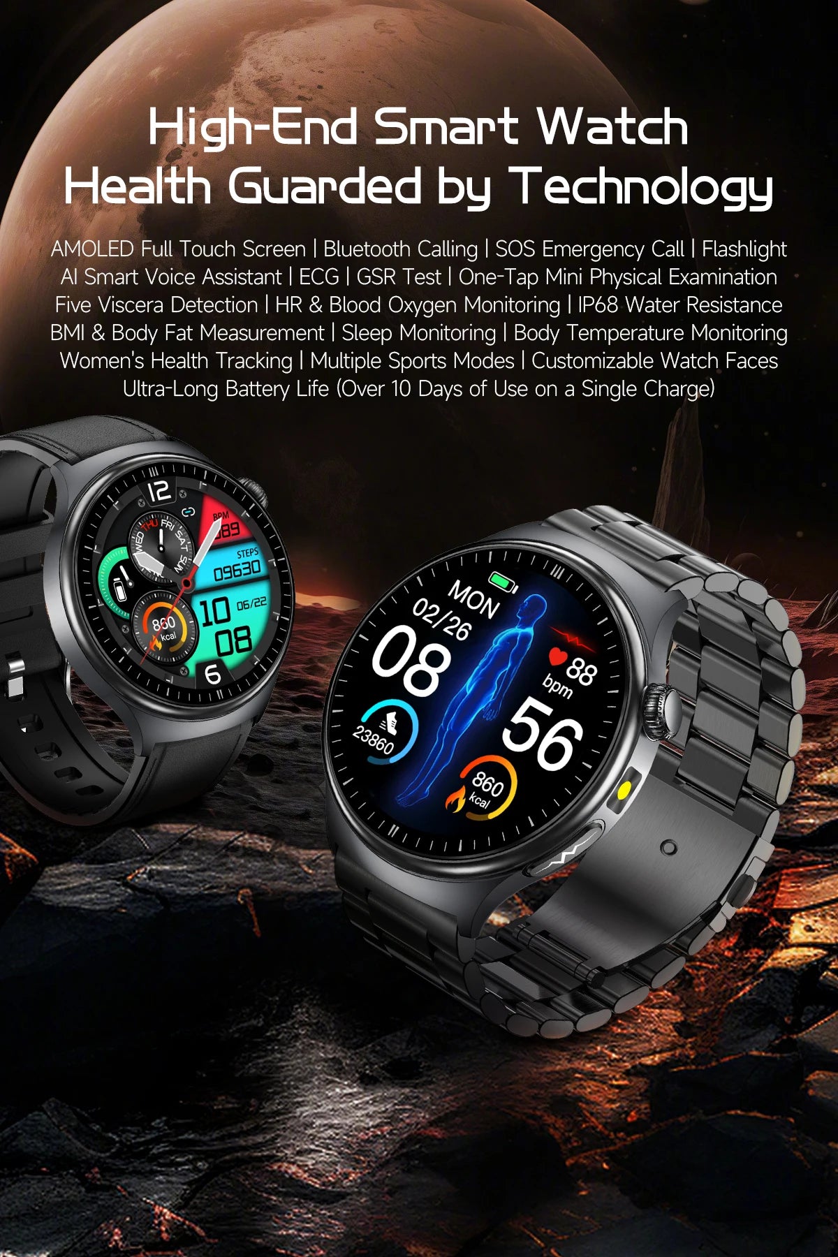 2026 New Accurate Diagnosis Smart Watch Body Fat ECG Blood oxygen BP Health Sport HD AMOLED Screen call Smart watch Men women