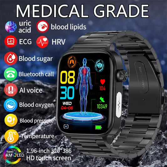 2025New Al Medical Diagnosis Blood Lpids Uric Acid Blood Glucose Smart Watch Men ECG+PPG Voice Bluetooth Call Health Smartwatch