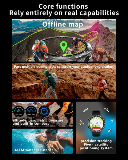 2026 New Men Smart Watch with Built in GPS Maps BT Call 100+ Sport Modes 3ATM Waterproof MP3 MP4 Playback Altitude Compass