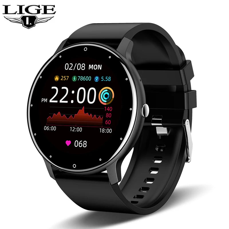 LIGE Smart Watch Women Men Full Touch Screen Bluetooth Call Smartwatch Waterproof Sports Fitness Tracker Watches for Android iOS
