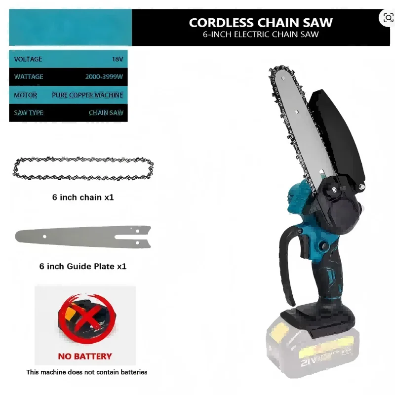 Mini Electric Chainsaw | 6" Cordless Li-Ion | One-Hand Use