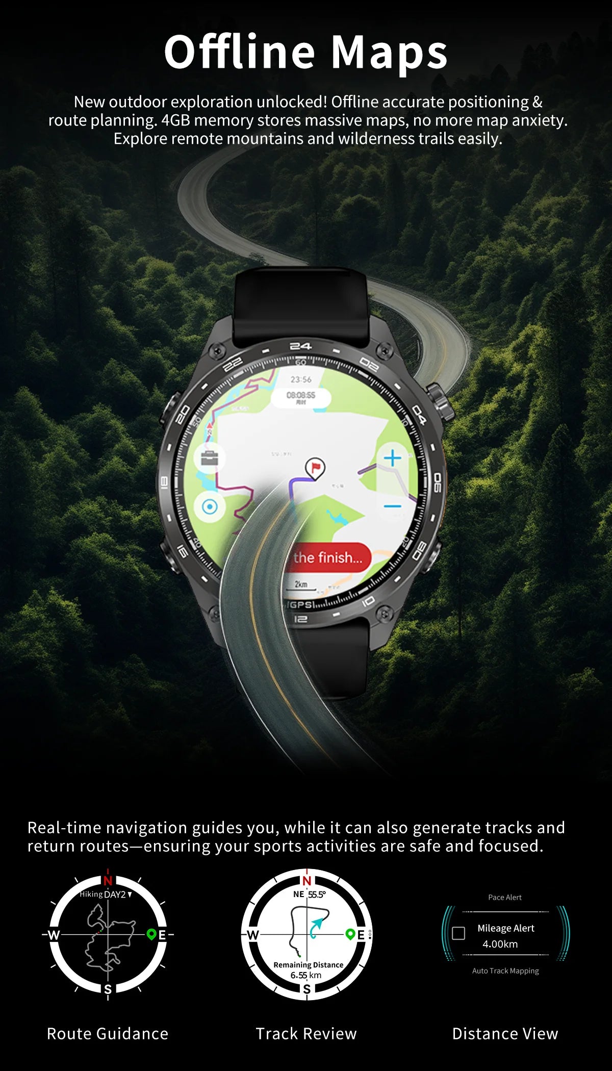 2026 New Men Smart Watch with Built in GPS Maps BT Call 100+ Sport Modes 3ATM Waterproof MP3 MP4 Playback Altitude Compass