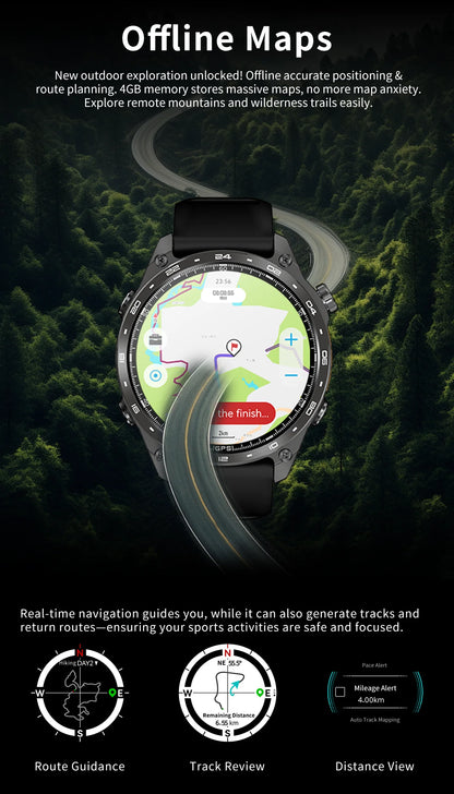 2026 New Men Smart Watch with Built in GPS Maps BT Call 100+ Sport Modes 3ATM Waterproof MP3 MP4 Playback Altitude Compass