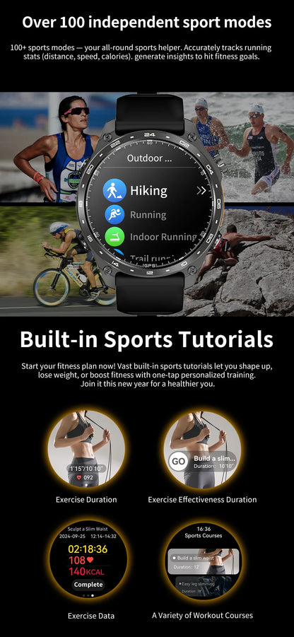 2026 New Men Smart Watch with Built in GPS Maps BT Call 100+ Sport Modes 3ATM Waterproof MP3 MP4 Playback Altitude Compass