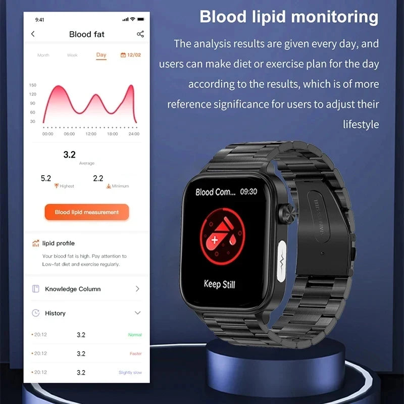 2025New Al Medical Diagnosis Blood Lpids Uric Acid Blood Glucose Smart Watch Men ECG+PPG Voice Bluetooth Call Health Smartwatch