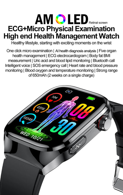 2025New Micro Physical Examination Smart Watch For Men Uric Acid Body Fat Five Organ Health Watches Bluetooth Call SmartBracelet