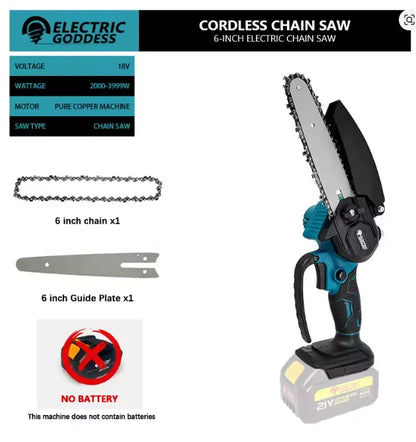 Mini Electric Chainsaw | 6" Cordless Li-Ion | One-Hand Use