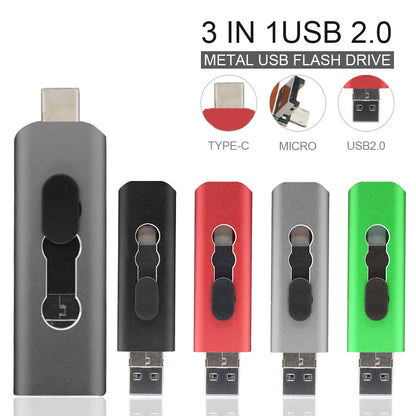 3-in-1 USB Flash Drive | USB-A, Type-C & Micro USB | OTG