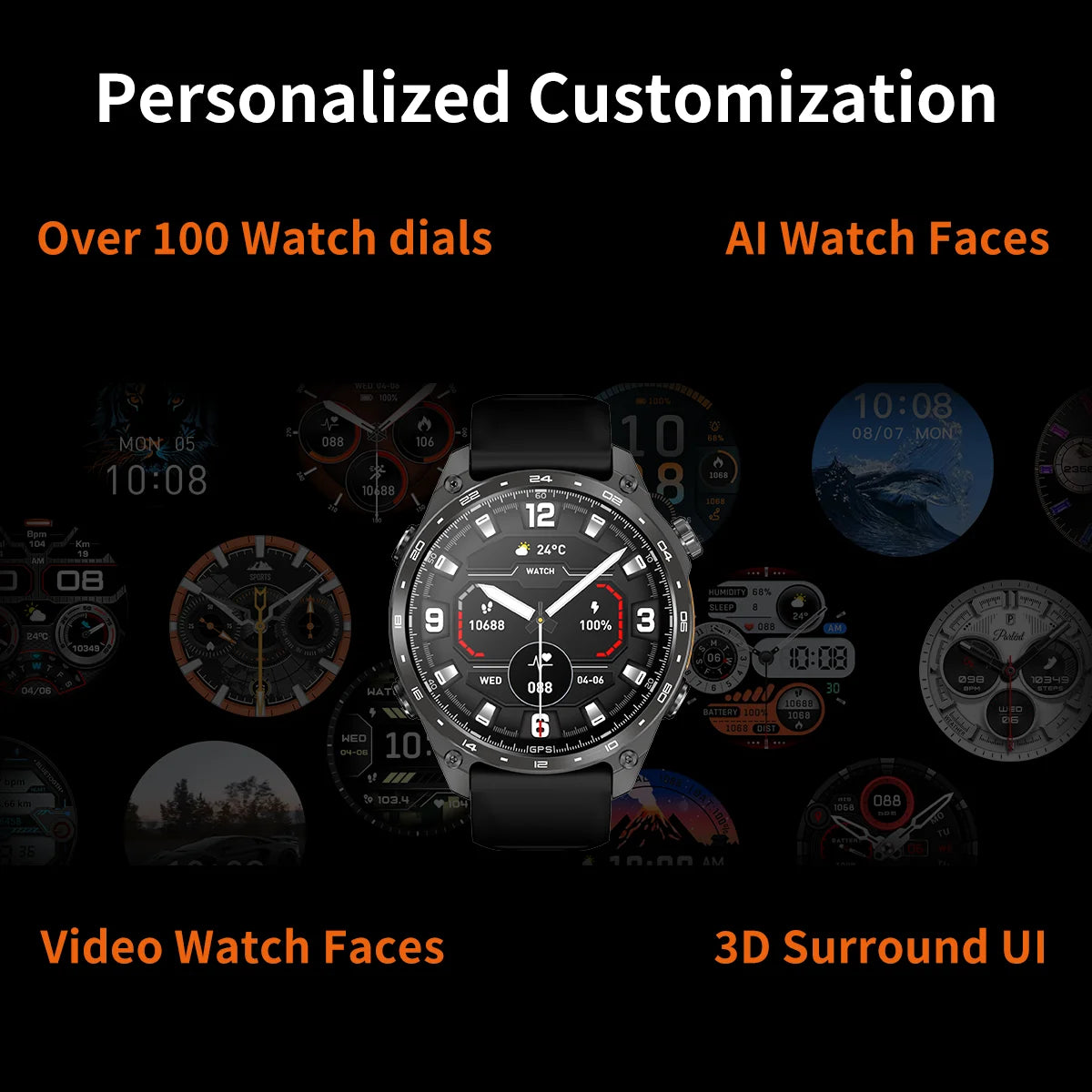 2026 New Men Smart Watch with Built in GPS Maps BT Call 100+ Sport Modes 3ATM Waterproof MP3 MP4 Playback Altitude Compass