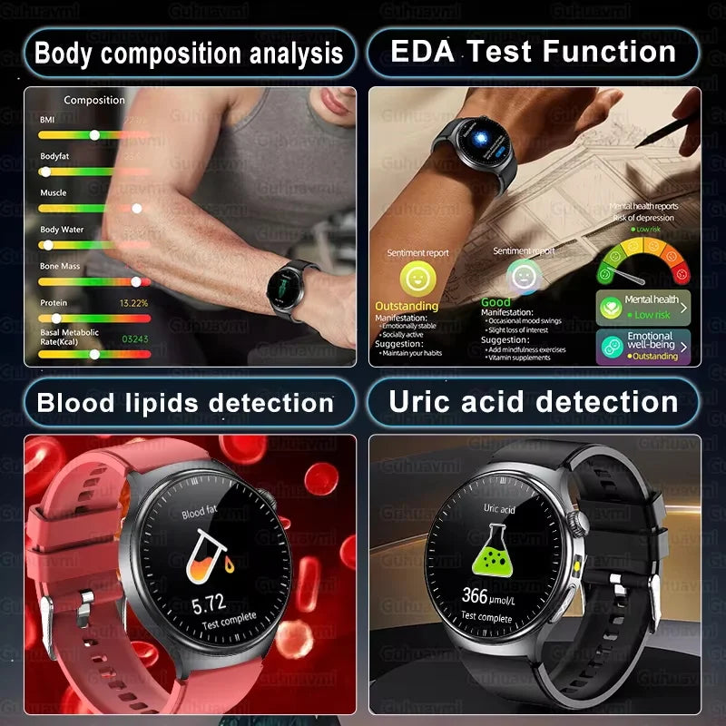 2026 New Accurate Diagnosis Smart Watch Body Fat ECG Blood oxygen BP Health Sport HD AMOLED Screen call Smart watch Men women