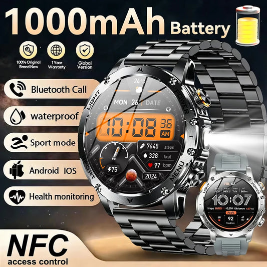 2025 New Military T-Rex 3 Ultra 1000mAh Battery Smart Watch 5ATM Waterproof Flashlight Heart Rate Sports tracker Smartwatch Men