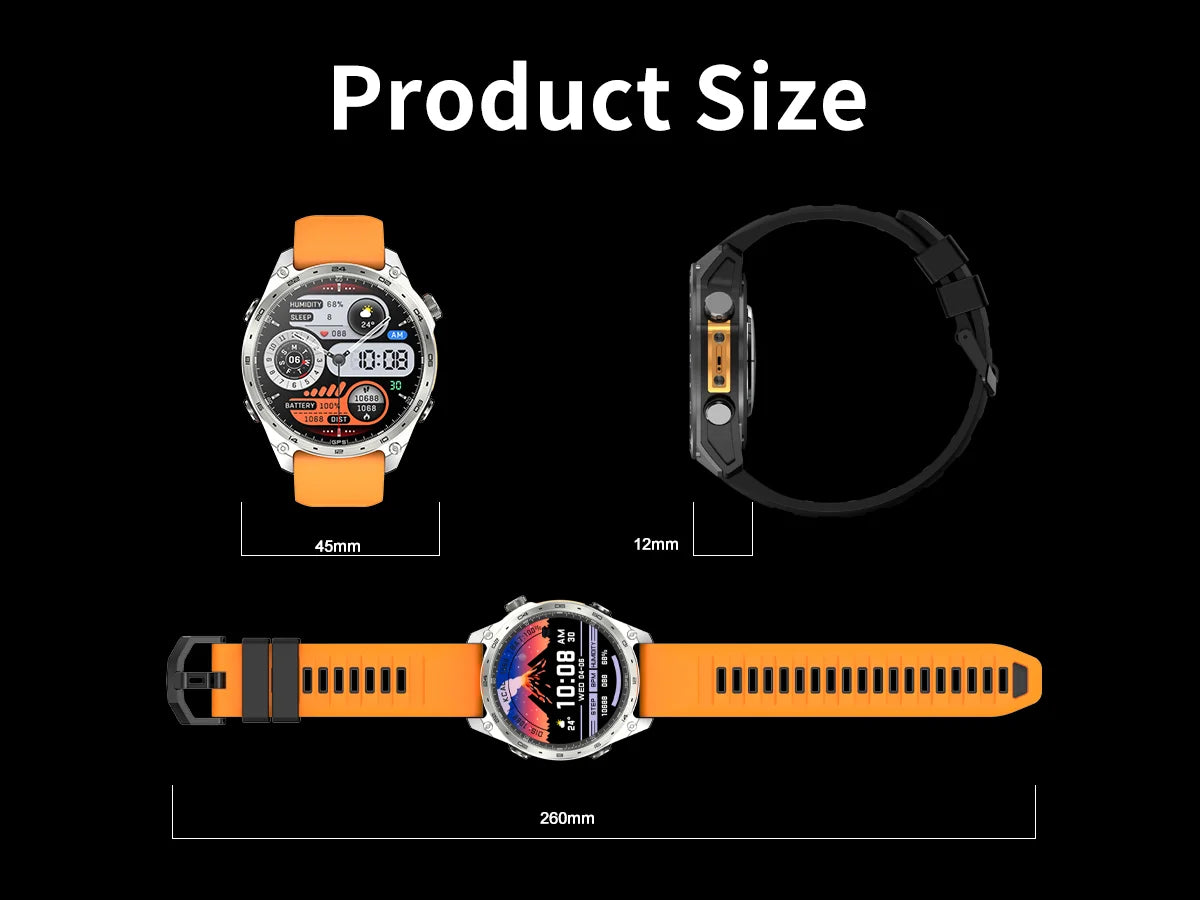 2026 New Men Smart Watch with Built in GPS Maps BT Call 100+ Sport Modes 3ATM Waterproof MP3 MP4 Playback Altitude Compass