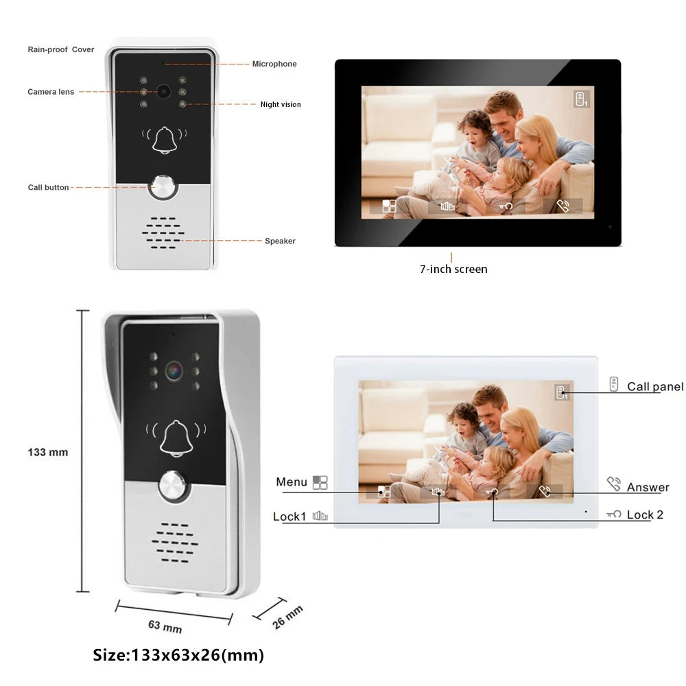 Video Intercom System | 7" Indoor Monitor | Two-Way Audio