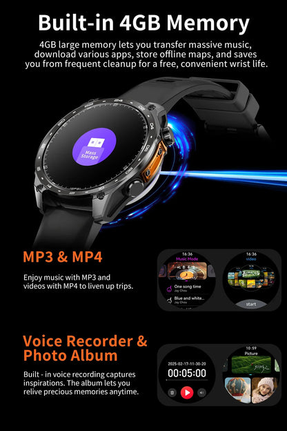 2026 New Men Smart Watch with Built in GPS Maps BT Call 100+ Sport Modes 3ATM Waterproof MP3 MP4 Playback Altitude Compass