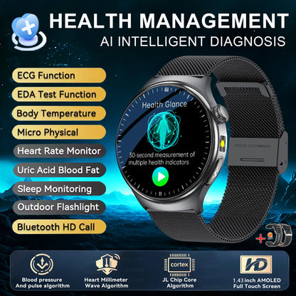 2026 New Accurate Diagnosis Smart Watch Body Fat ECG Blood oxygen BP Health Sport HD AMOLED Screen call Smart watch Men women