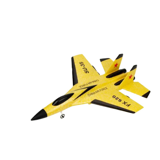 Three toy airplanes in yellow, pink, and blue on a white background