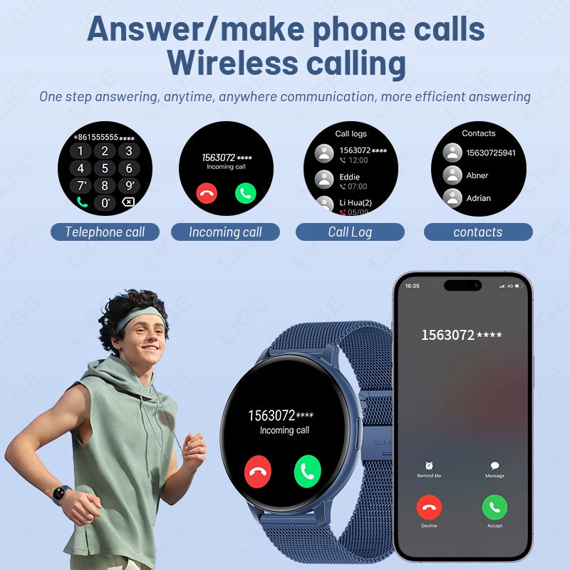 LIGE 2026 Smart Watch Men Women Bluetooth Call Heart Rate Health Monitor 1.38inch HD Screen Fashion Sports Men Smartwatch Women