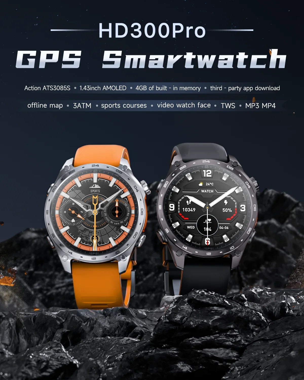 2026 New Men Smart Watch with Built in GPS Maps BT Call 100+ Sport Modes 3ATM Waterproof MP3 MP4 Playback Altitude Compass
