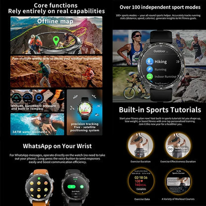 2026 New Men Smart Watch with Built in GPS Maps BT Call 100+ Sport Modes 3ATM Waterproof MP3 MP4 Playback Altitude Compass