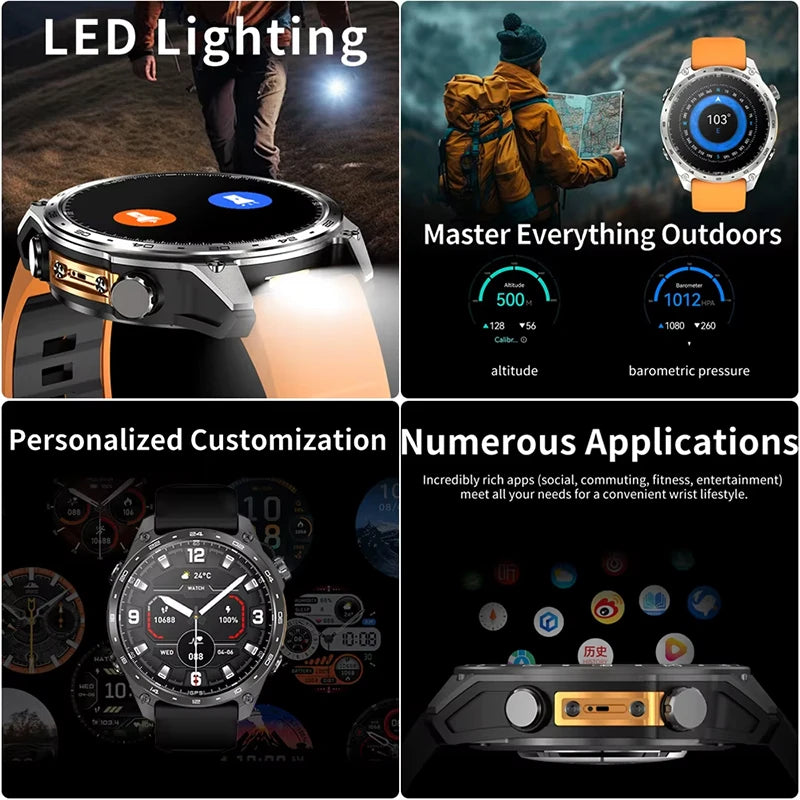 2026 New Men Smart Watch with Built in GPS Maps BT Call 100+ Sport Modes 3ATM Waterproof MP3 MP4 Playback Altitude Compass