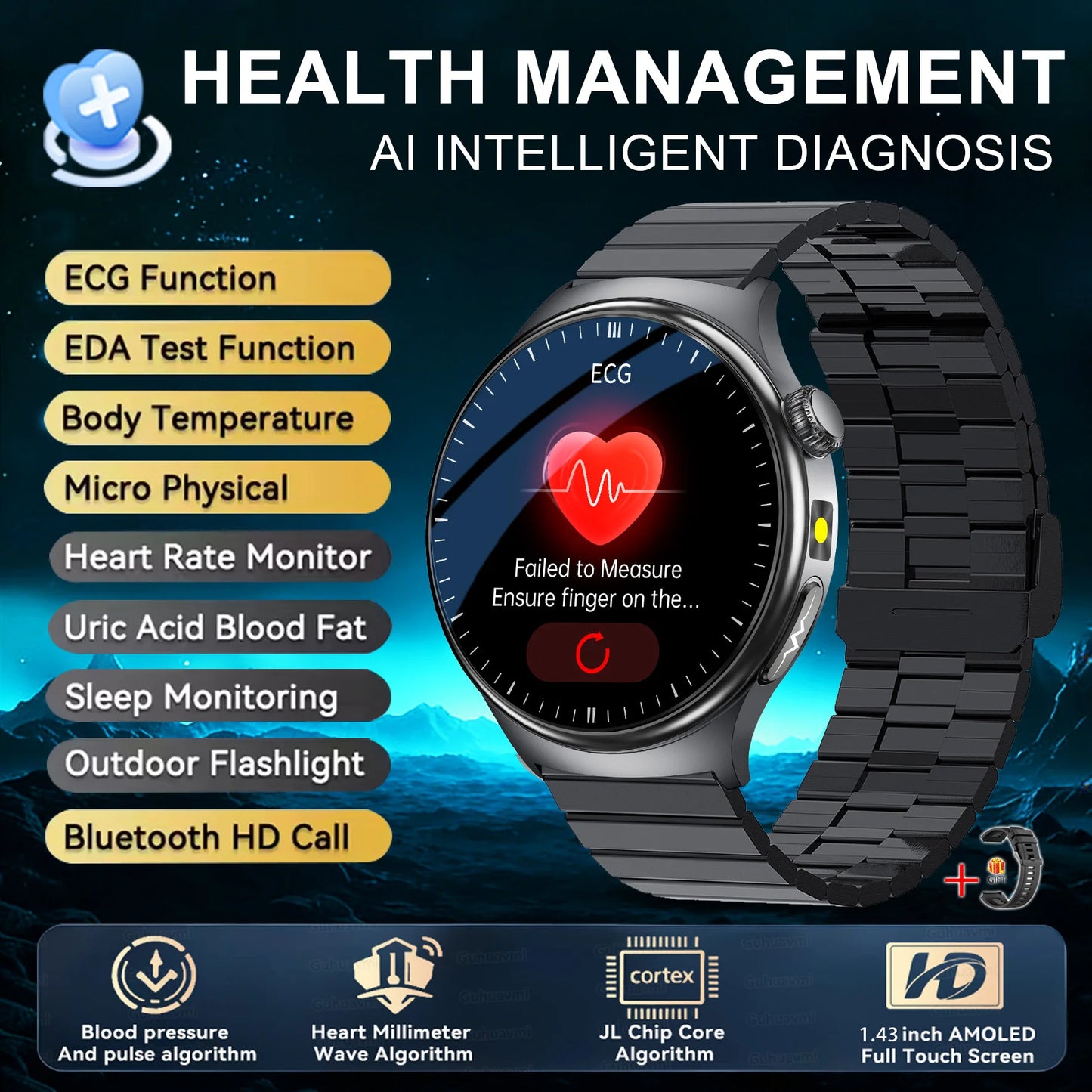 2026 New Accurate Diagnosis Smart Watch Body Fat ECG Blood oxygen BP Health Sport HD AMOLED Screen call Smart watch Men women