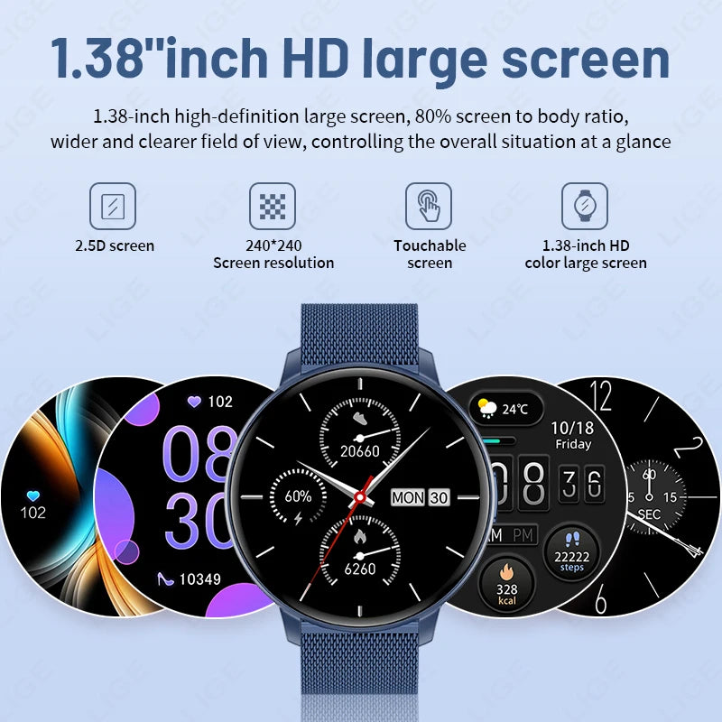 LIGE 2026 Smart Watch Men Women Bluetooth Call Heart Rate Health Monitor 1.38inch HD Screen Fashion Sports Men Smartwatch Women
