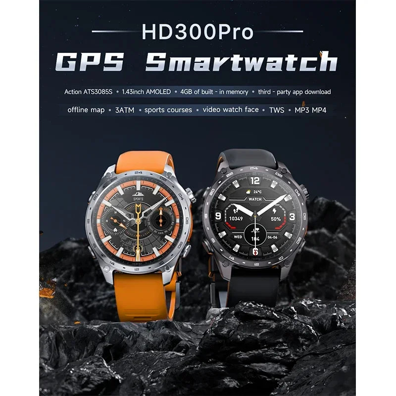 2026 New Men Smart Watch with Built in GPS Maps BT Call 100+ Sport Modes 3ATM Waterproof MP3 MP4 Playback Altitude Compass