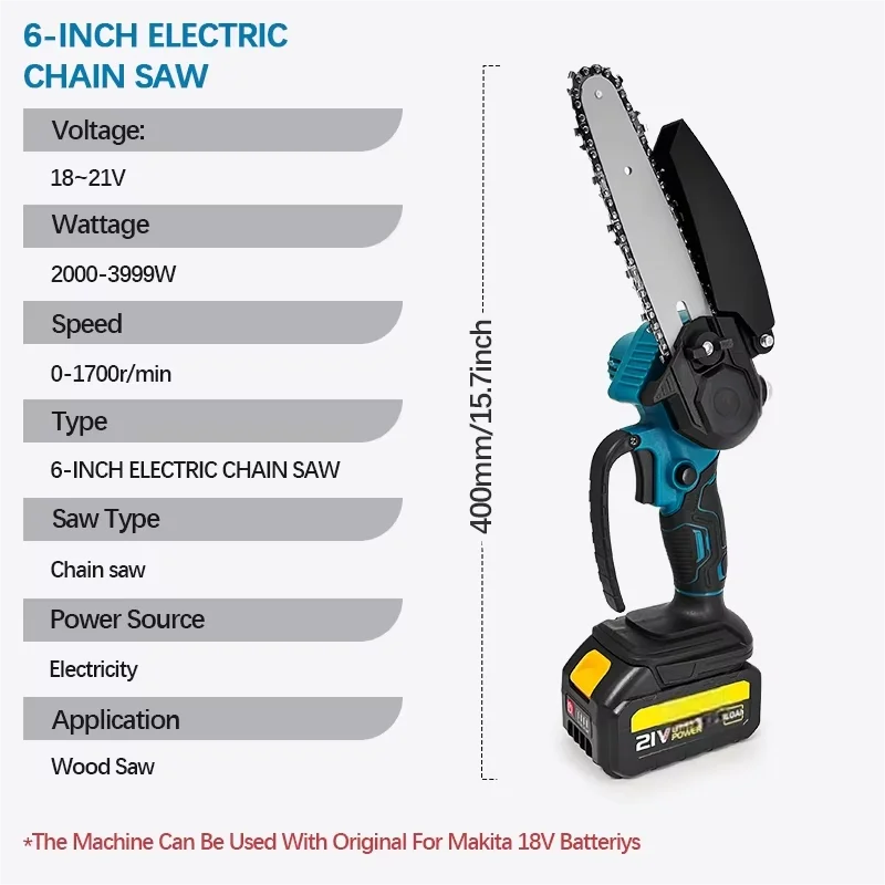 Mini Electric Chainsaw | 6" Cordless Li-Ion | One-Hand Use