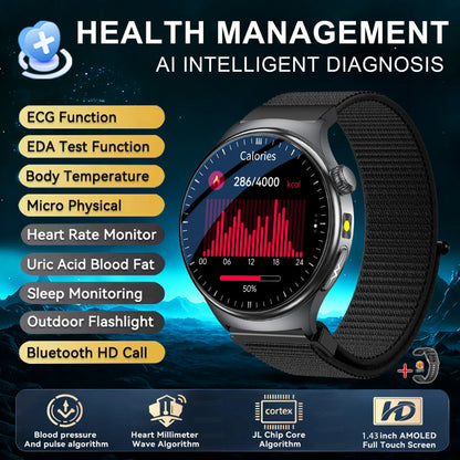 2026 New Accurate Diagnosis Smart Watch Body Fat ECG Blood oxygen BP Health Sport HD AMOLED Screen call Smart watch Men women