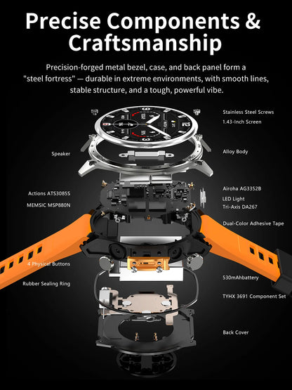 2026 New Men Smart Watch with Built in GPS Maps BT Call 100+ Sport Modes 3ATM Waterproof MP3 MP4 Playback Altitude Compass